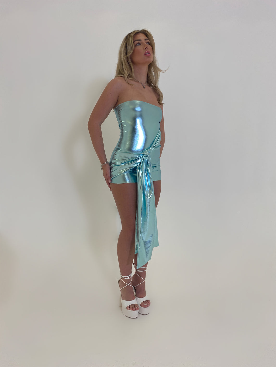 Metallic Tie Tube Dress